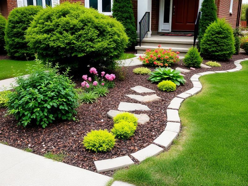 Front yard flower bed with fresh mulch and clean edging